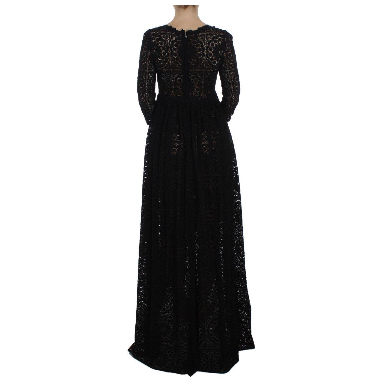 Dolce & Gabbana Elegant Floral Ricamo Maxi Dress Dolce & Gabbana Black