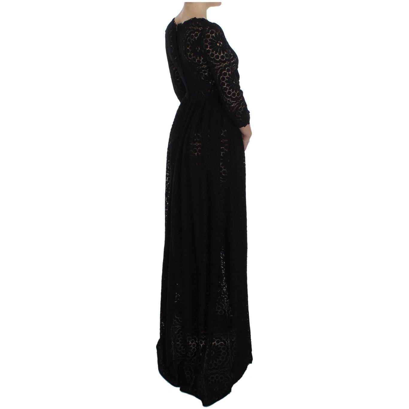 Dolce & Gabbana Elegant Floral Ricamo Maxi Dress Dolce & Gabbana Black