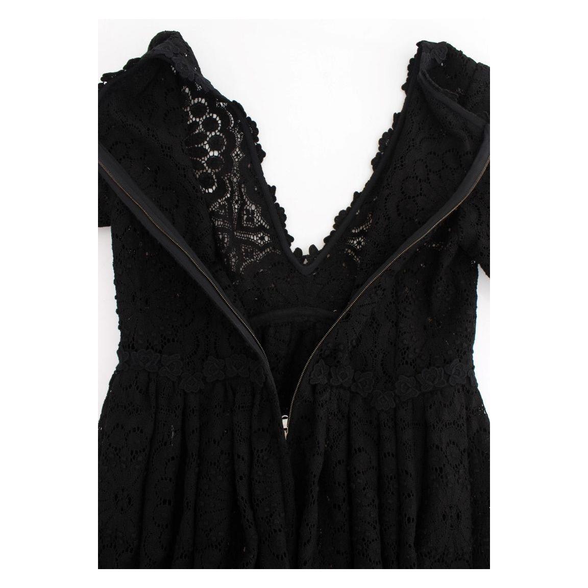 Dolce & Gabbana Elegant Floral Ricamo Maxi Dress Dolce & Gabbana Black