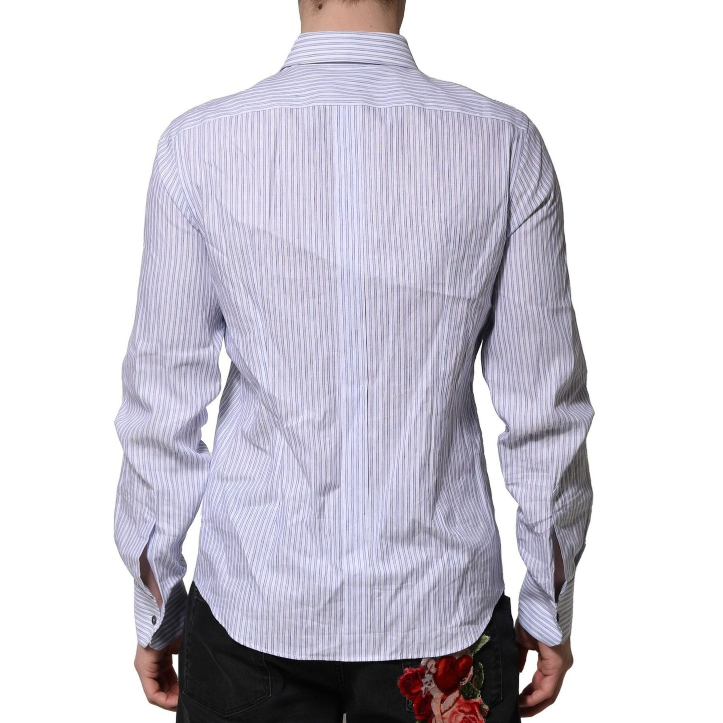 Dolce & Gabbana White Blue Striped Cotton Dress Formal Shirt TSH906783-41