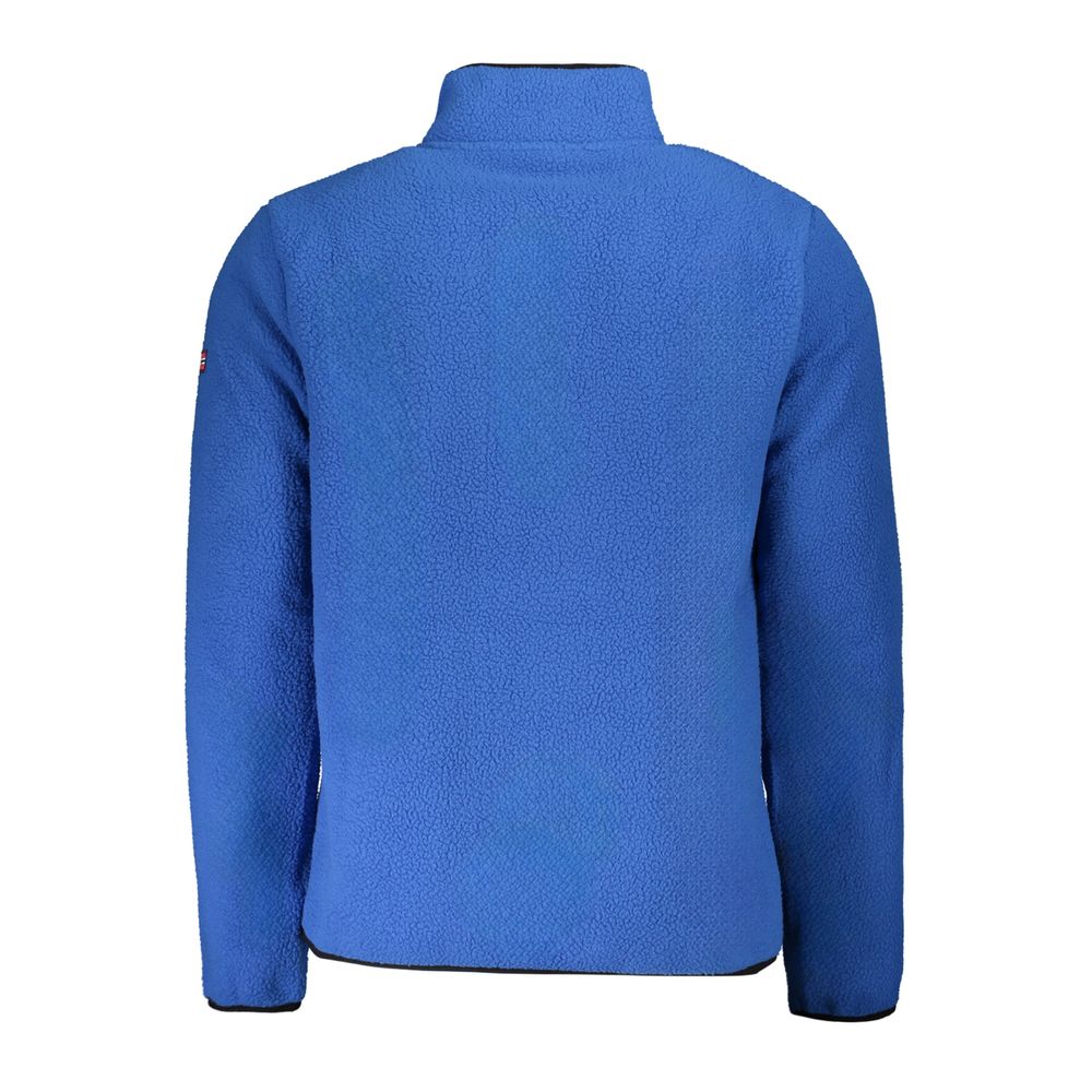 Back view of Norway 1963 Blue Polyester Men Sweater featuring stylish design and contrasting details.