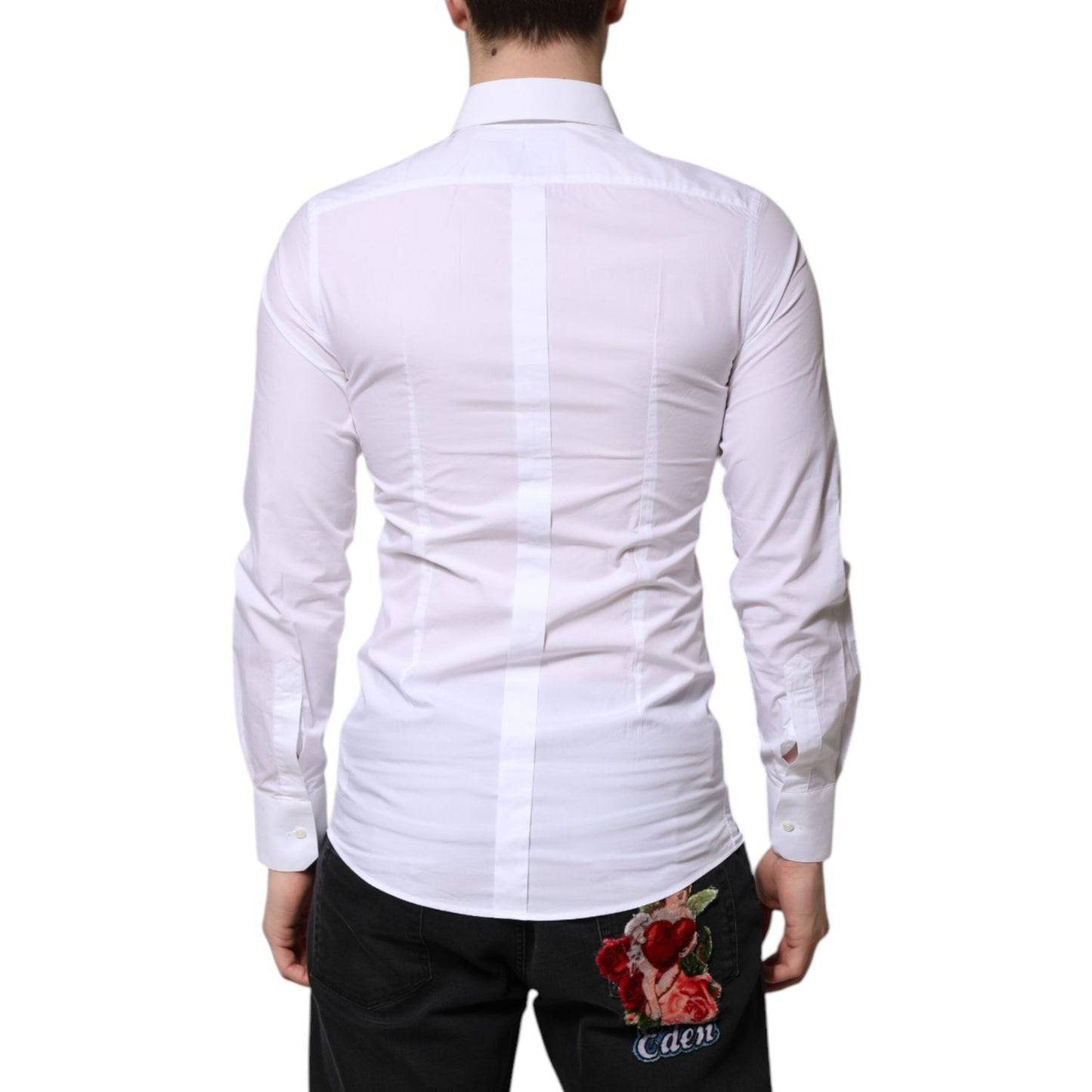 Dolce & Gabbana White GOLD Cotton Long Sleeve Formal Shirt
