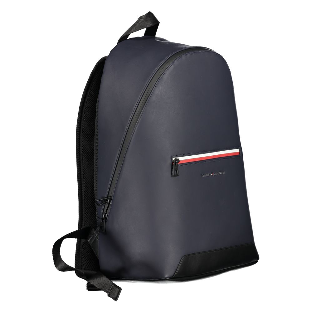 Tommy Hilfiger Blue Polyester Backpack with adjustable straps, external pocket, and logo
