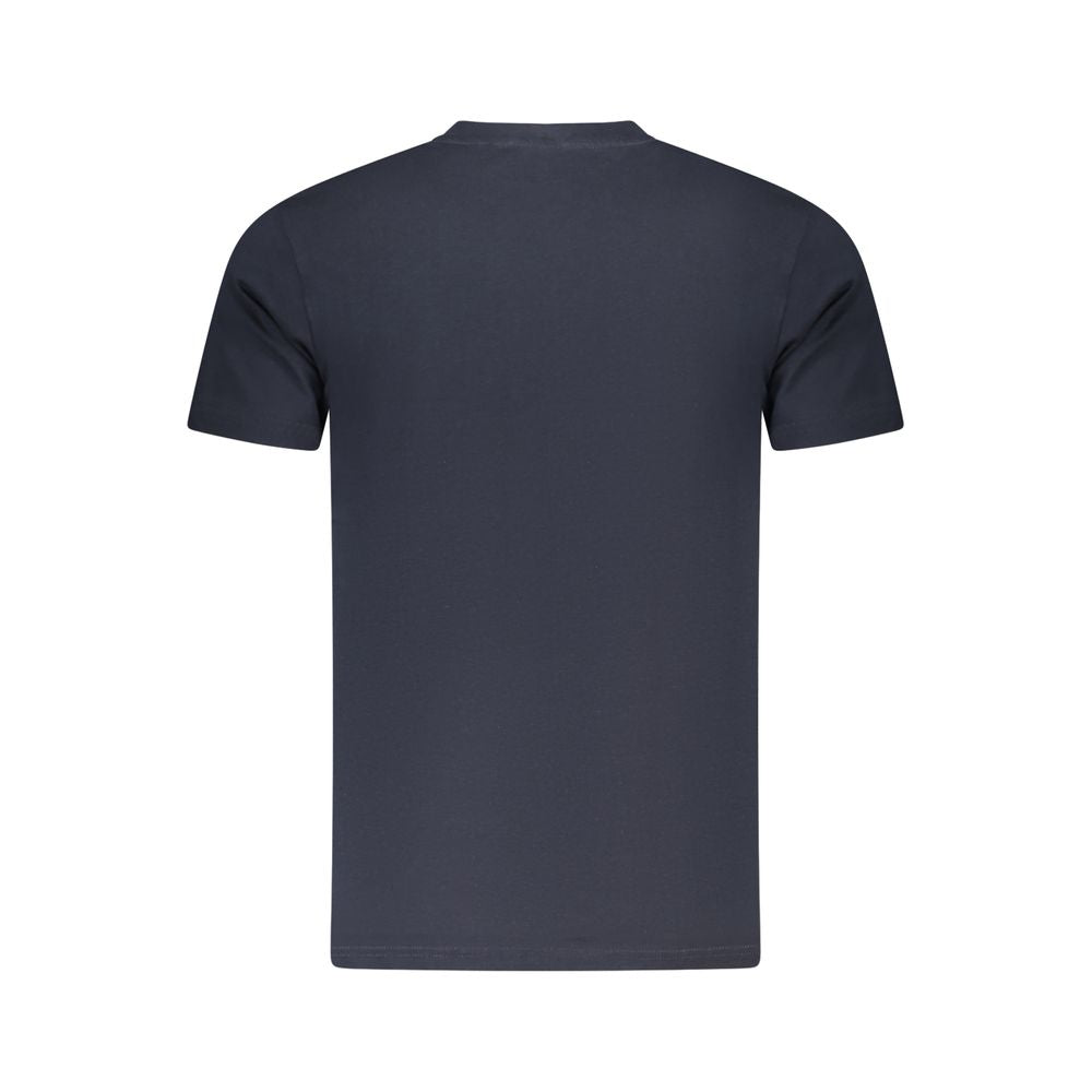 Back view of Cavalli Class Blue Cotton Men T-Shirt showcasing design and texture.