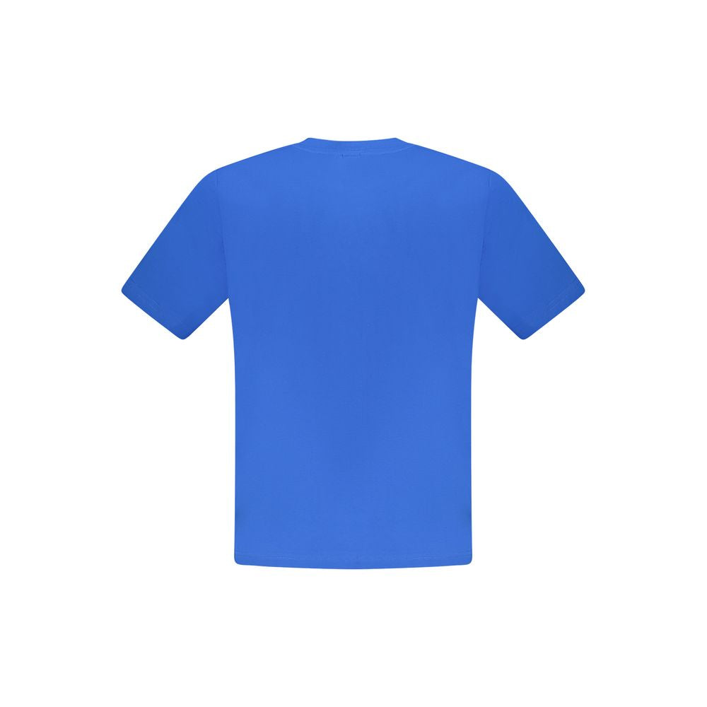 North Sails Blue Cotton Men T-Shirt with crew neck and short sleeves, featuring bold print and logo for a stylish and comfortable look