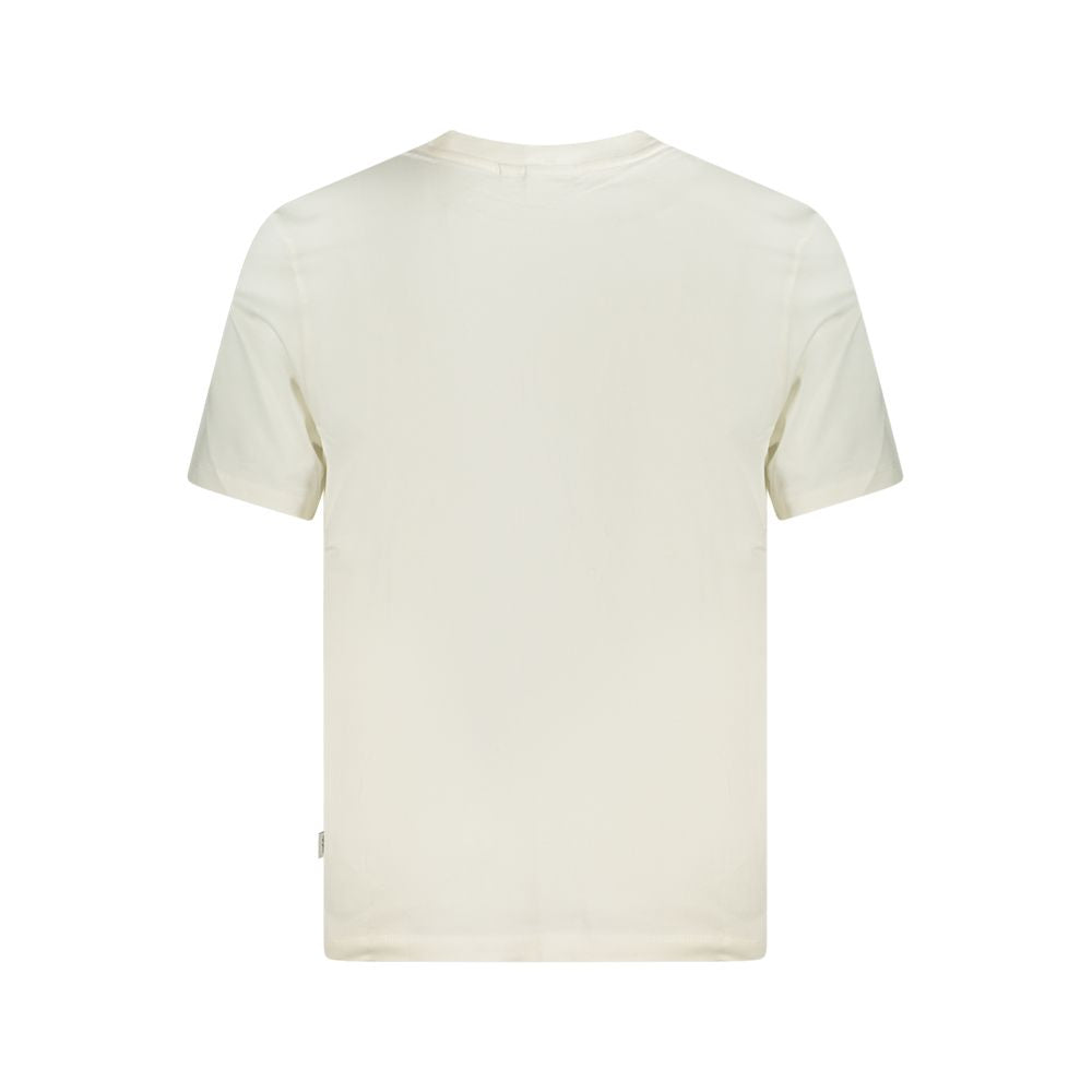 Back view of Pepe Jeans White Cotton T-Shirt with crew neck, short sleeves, and logo print made from 100% sustainable cotton.