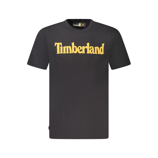 Timberland Black Cotton T-Shirt with logo print, short sleeve, crew neck in organic cotton