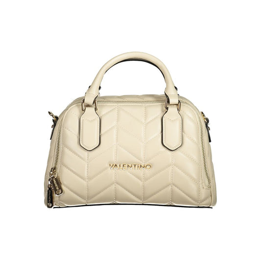 Mario Valentino Beige Polyethylene Women Handbag showcasing dual-compartment design with chic contrasting details and iconic logo.