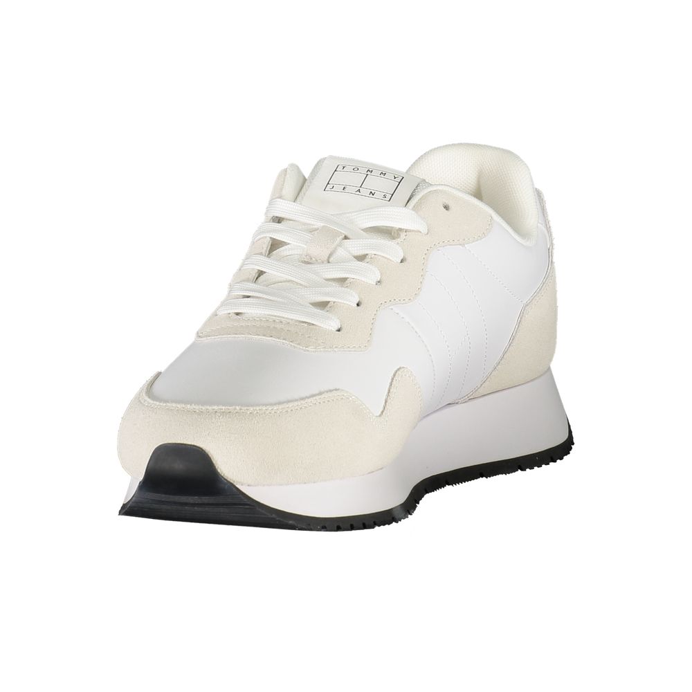 Tommy Hilfiger White Leather Men Sneaker featuring stylish design with iconic logo, crafted for comfort and luxury.