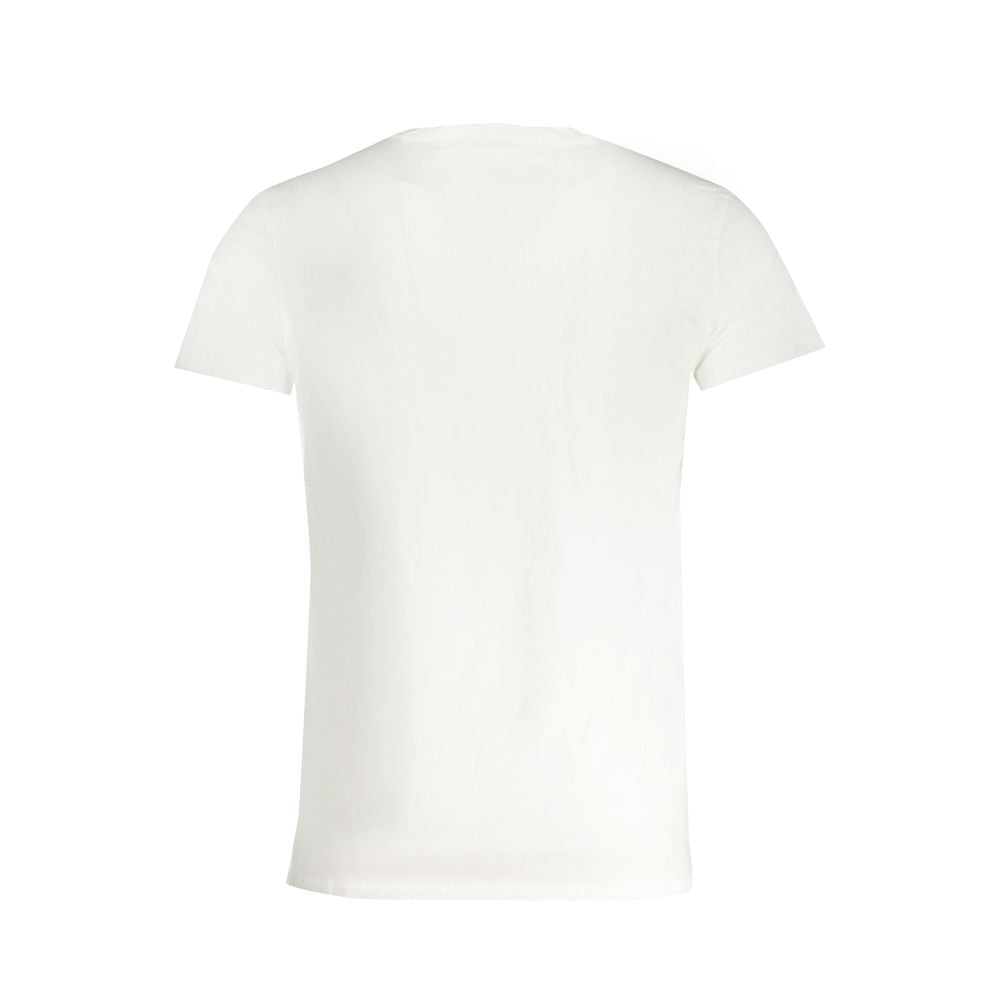 Back view of Trussardi White Cotton T-Shirt with crew neck and logo print, short sleeved.