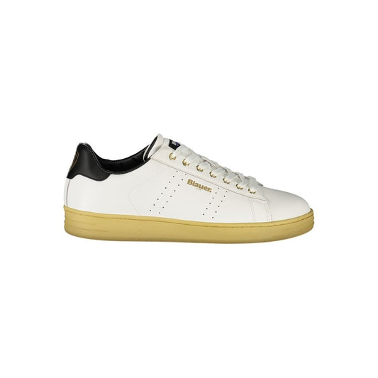 Blauer White Leather Men Sneaker with black accents and a removable footbed for enhanced comfort and style.