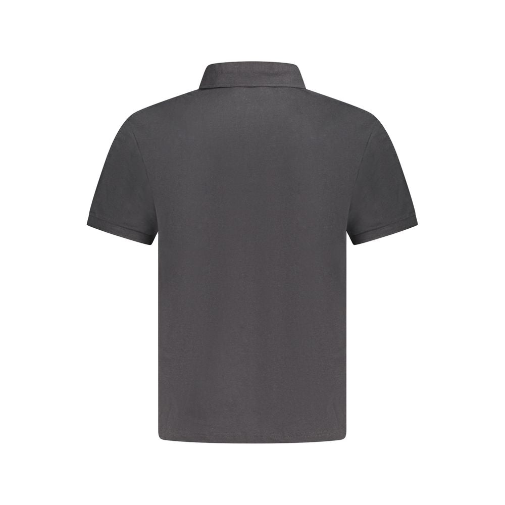 Back view of North Sails Black Cotton Men Polo Shirt with short sleeves and collar, showcasing sleek and stylish design.