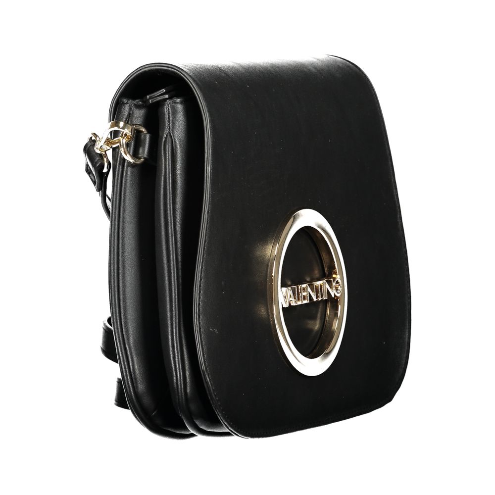 Mario Valentino Black Polyethylene Handbag with adjustable strap and logo, featuring compartments and internal pockets.