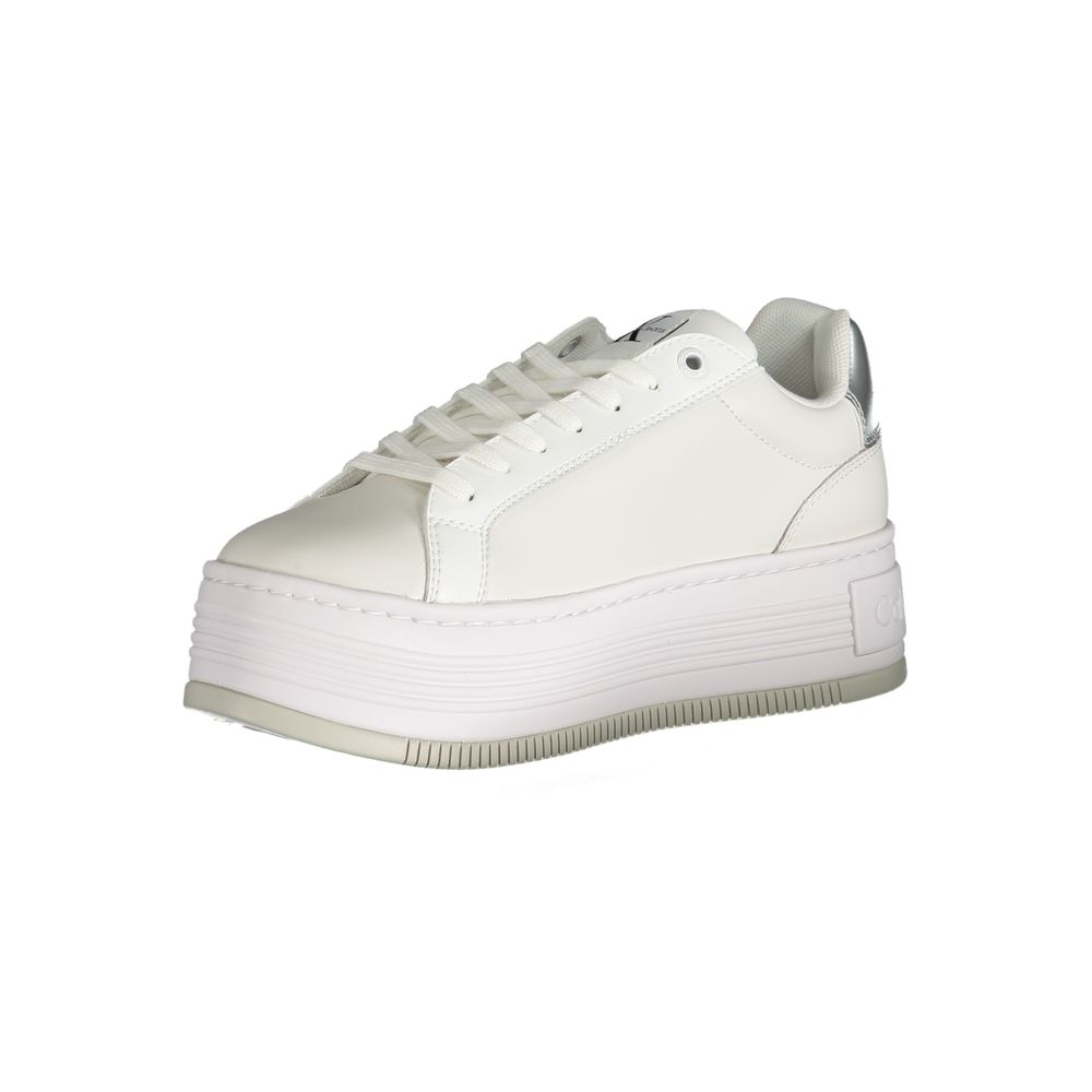 Calvin Klein White Polyester Sneaker with 5 cm wedge and contrast details, featuring laces, print, and logo.