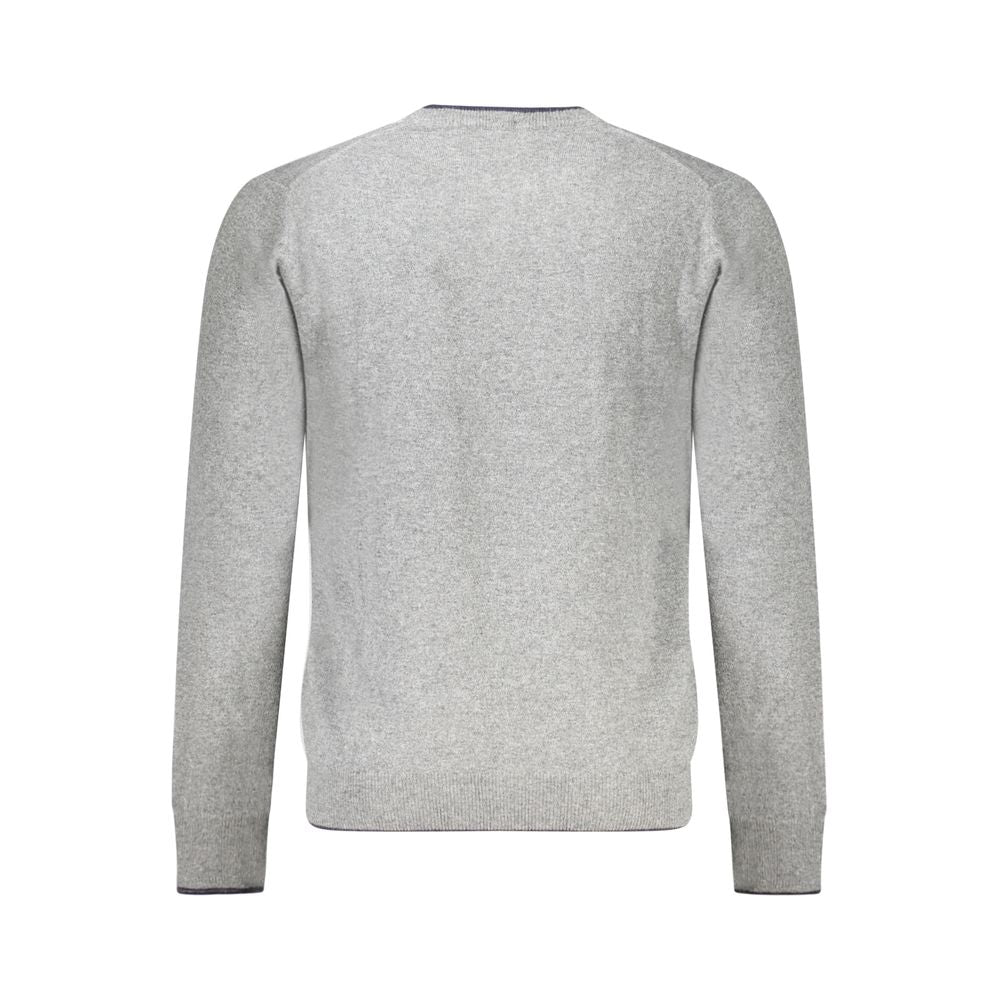 Back view of North Sails Gray Cashmere Sweater with long sleeves, crew neck, contrasting details, embroidery, and logo.