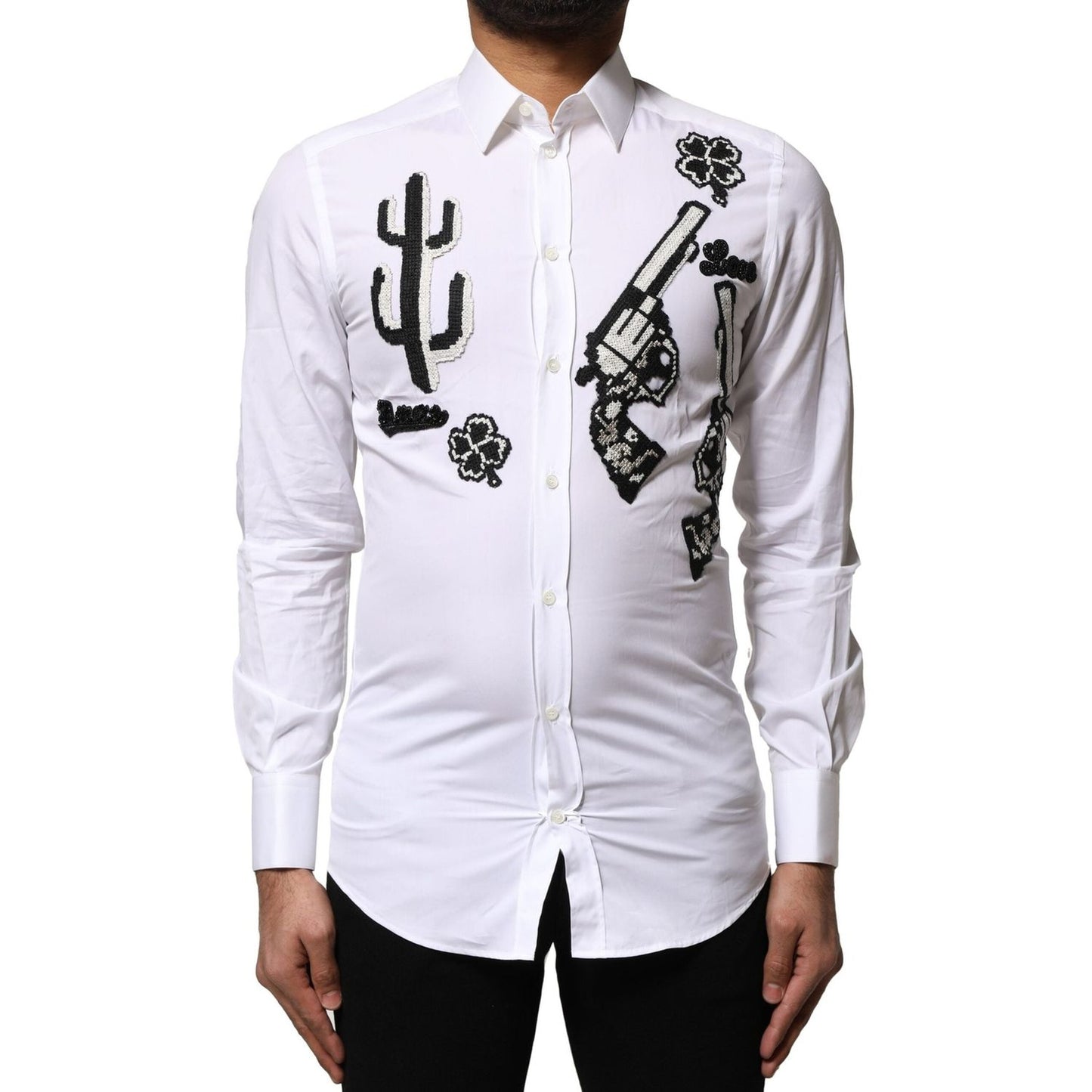 Dolce & Gabbana White GOLD Embroidery Detailed Dress Shirt TSH906792-37