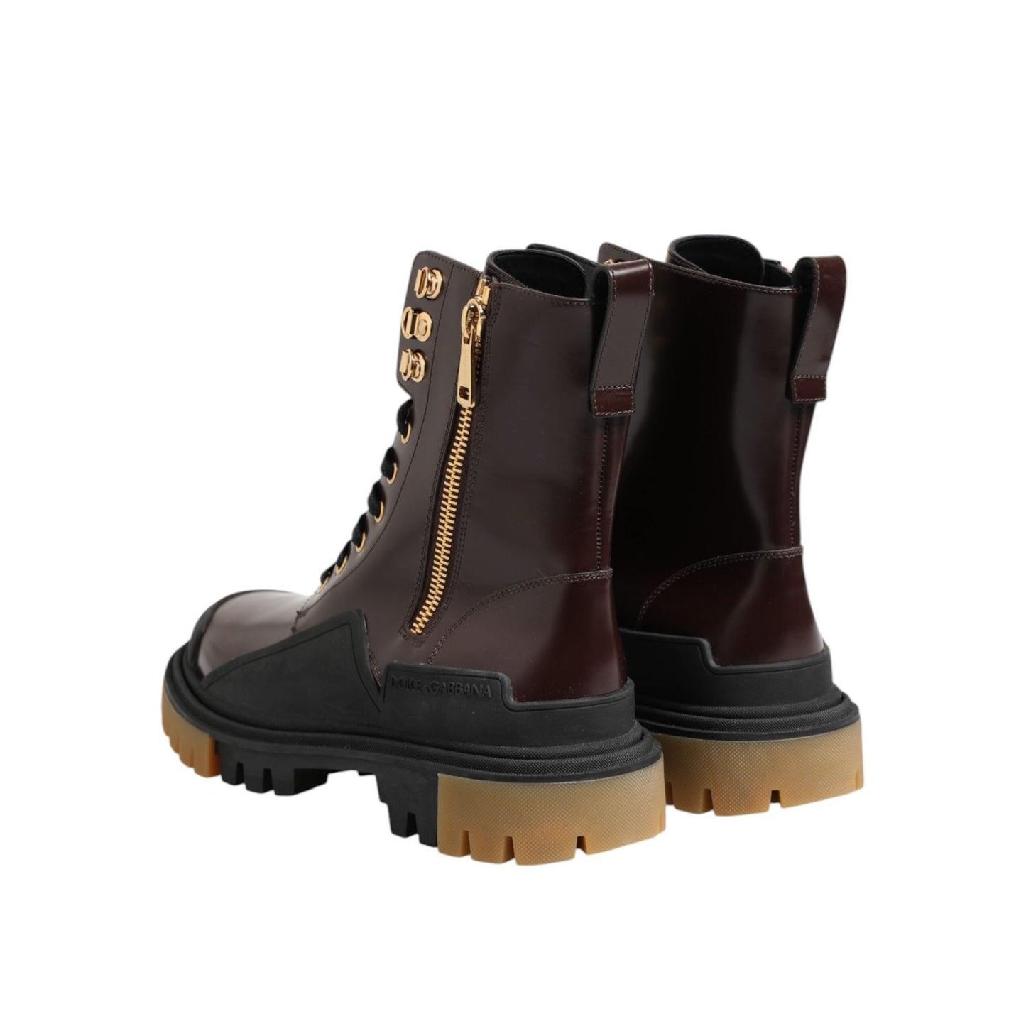 Dolce & Gabbana Brown Black Leather Boots Zipper Lace Up Shoes