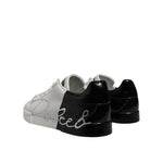 Dolce & Gabbana White Black Logo Low Top Leather Sneakers Shoes