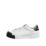 Dolce & Gabbana White Black Logo Leather Lace Up Sneakers Shoes