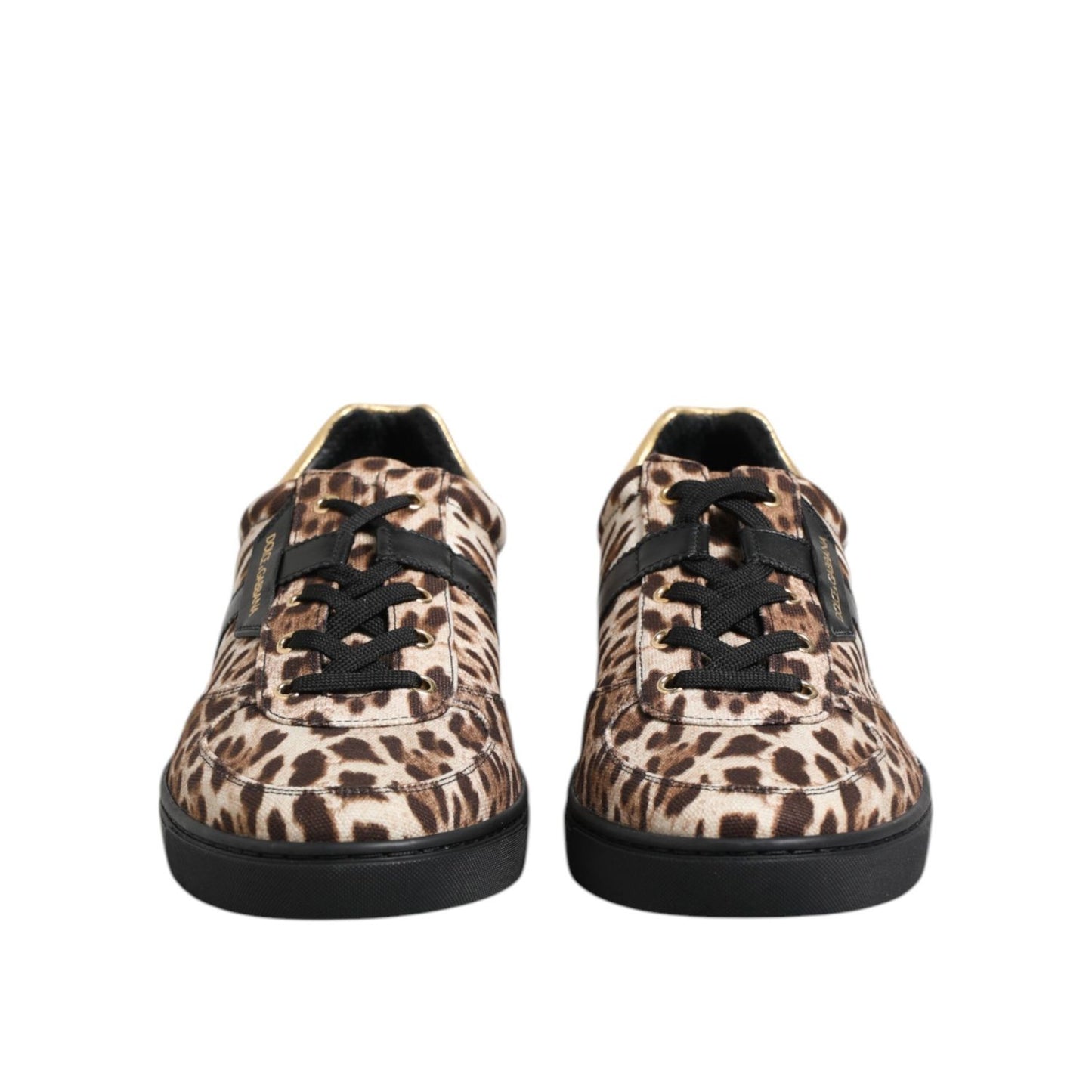 Dolce & Gabbana Brown Leopard Logo Print Cotton Sneakers Shoes