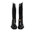 Dolce & Gabbana Black Leather High Boots Flats Shoes