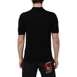 Dolce & Gabbana Black Wool DG Logo Rose Collared Polo T-shirt