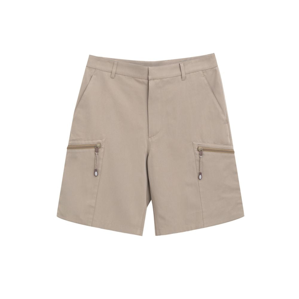 Dior Beige Cotton Cargo Shorts with side and rear pockets, zipper details, and velcro closure. Made of 55% cotton and 45% polyester.