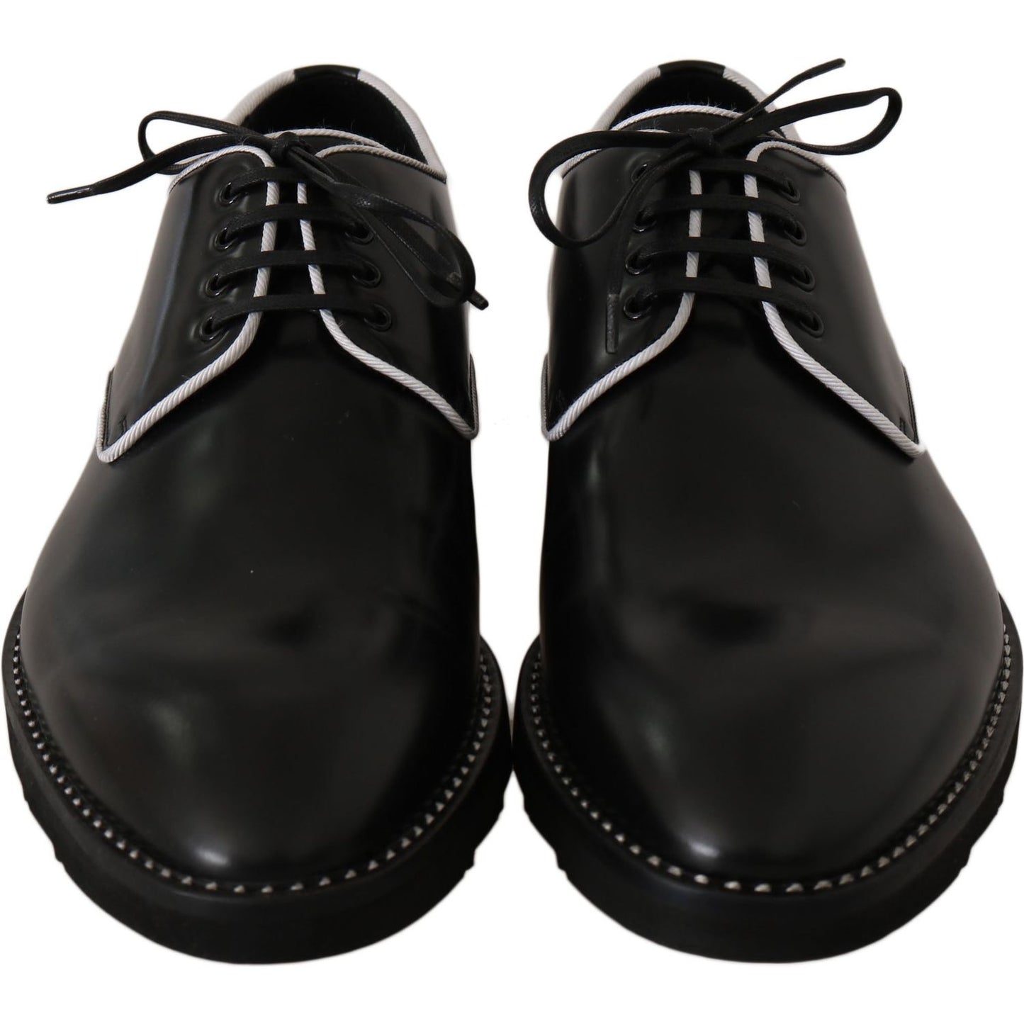 Dolce & Gabbana Black Leather White Line Dress Derby Shoes