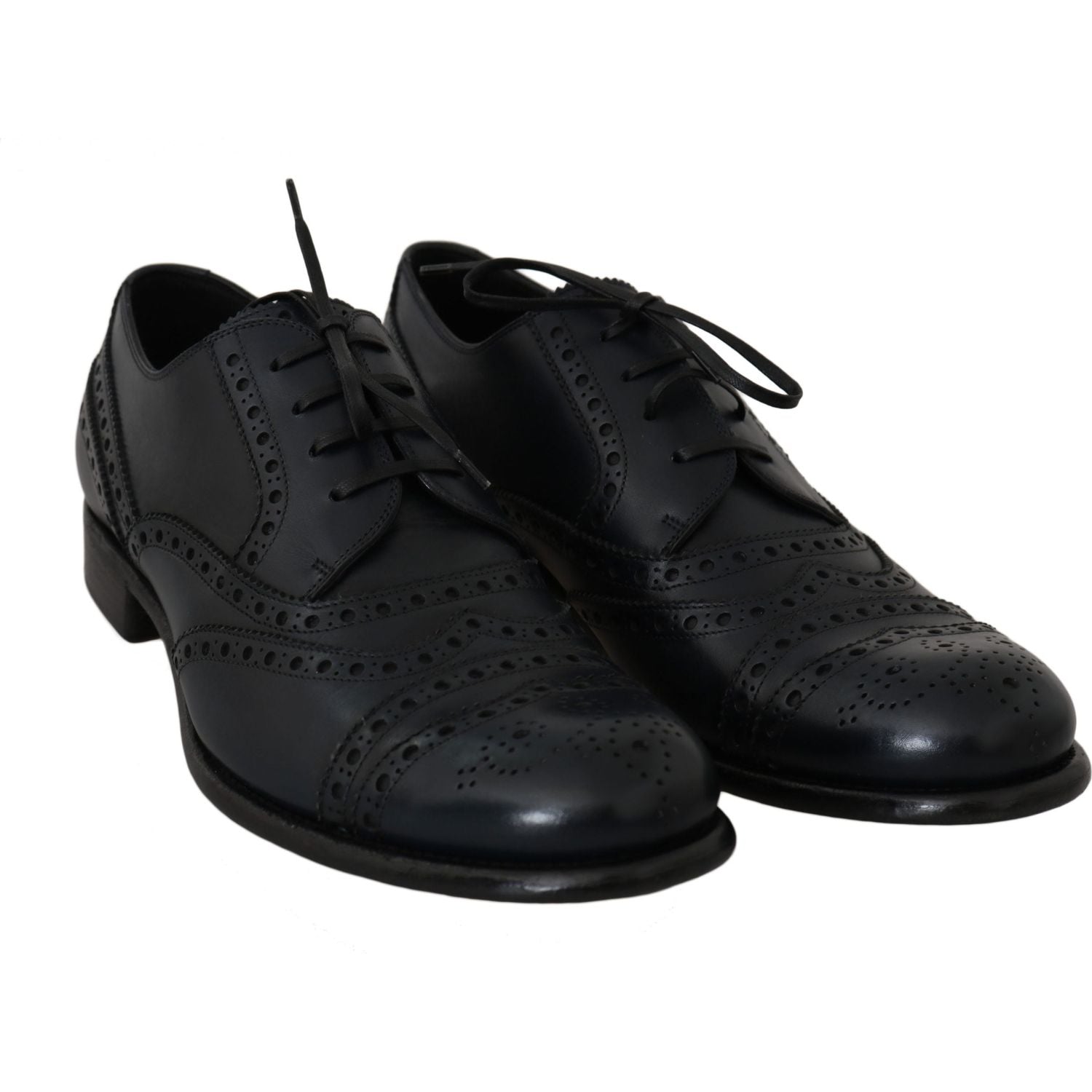Dolce & Gabbana Dark Blue Leather Wingtip Oxford Dress Shoes