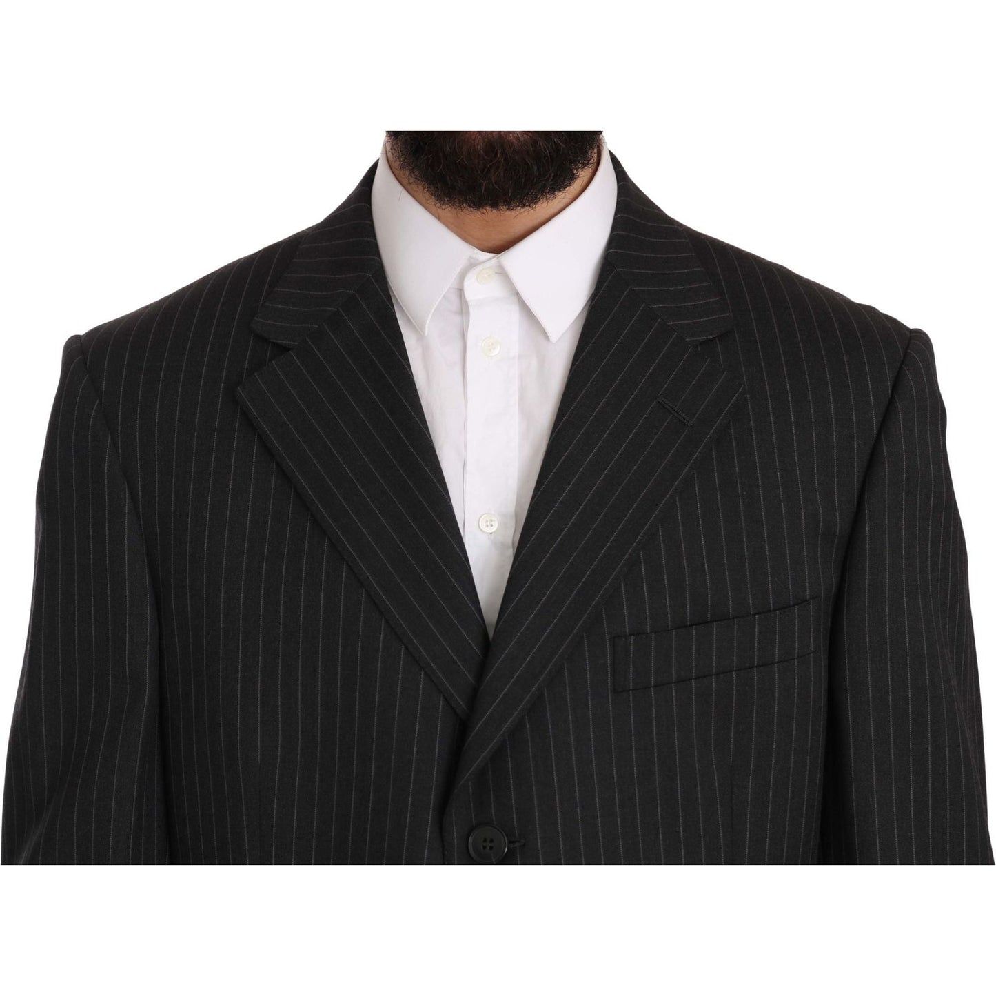 Z ZEGNA Elegant Black Striped Wool Suit Suit Z ZEGNA Black