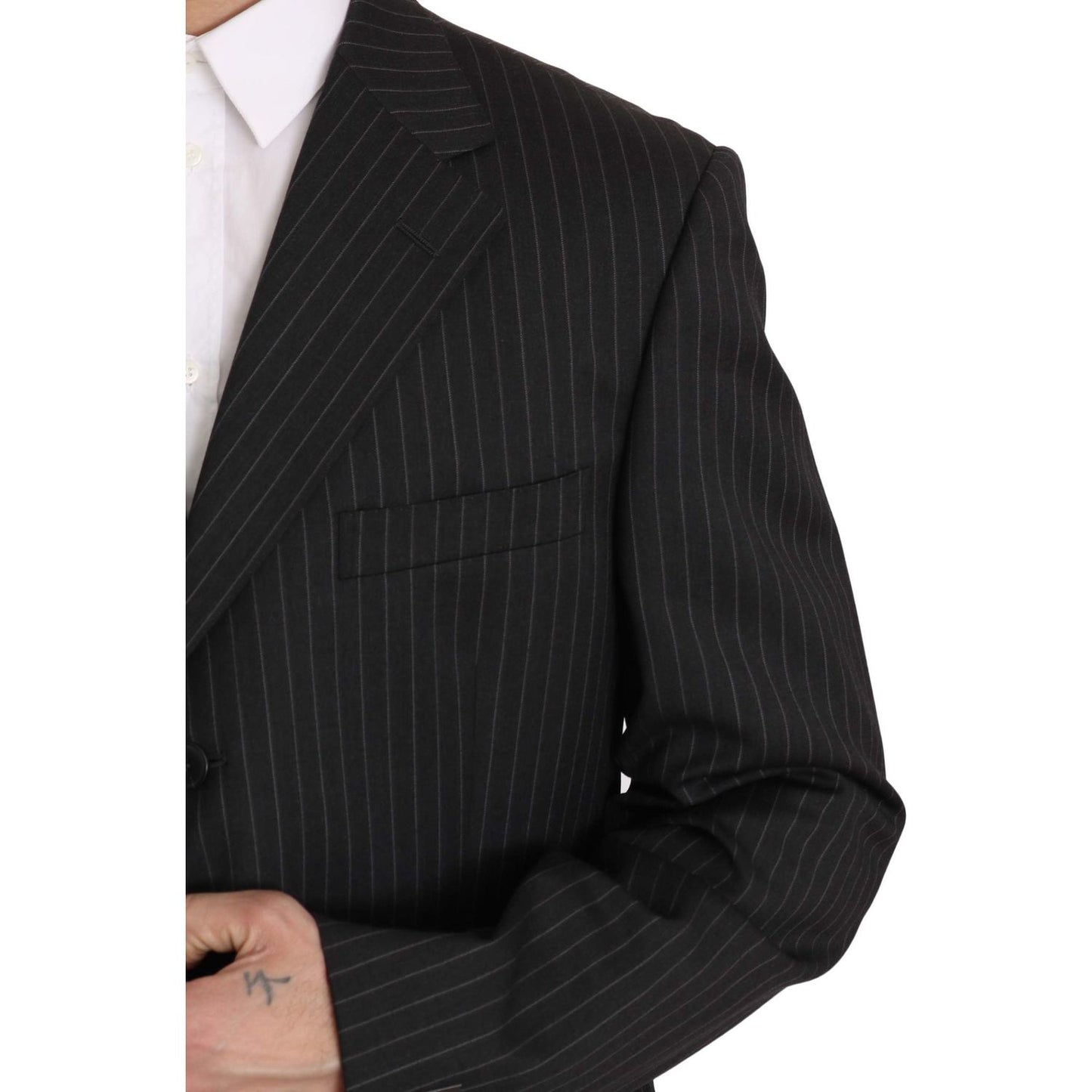 Z ZEGNA Elegant Black Striped Wool Suit Suit Z ZEGNA Black