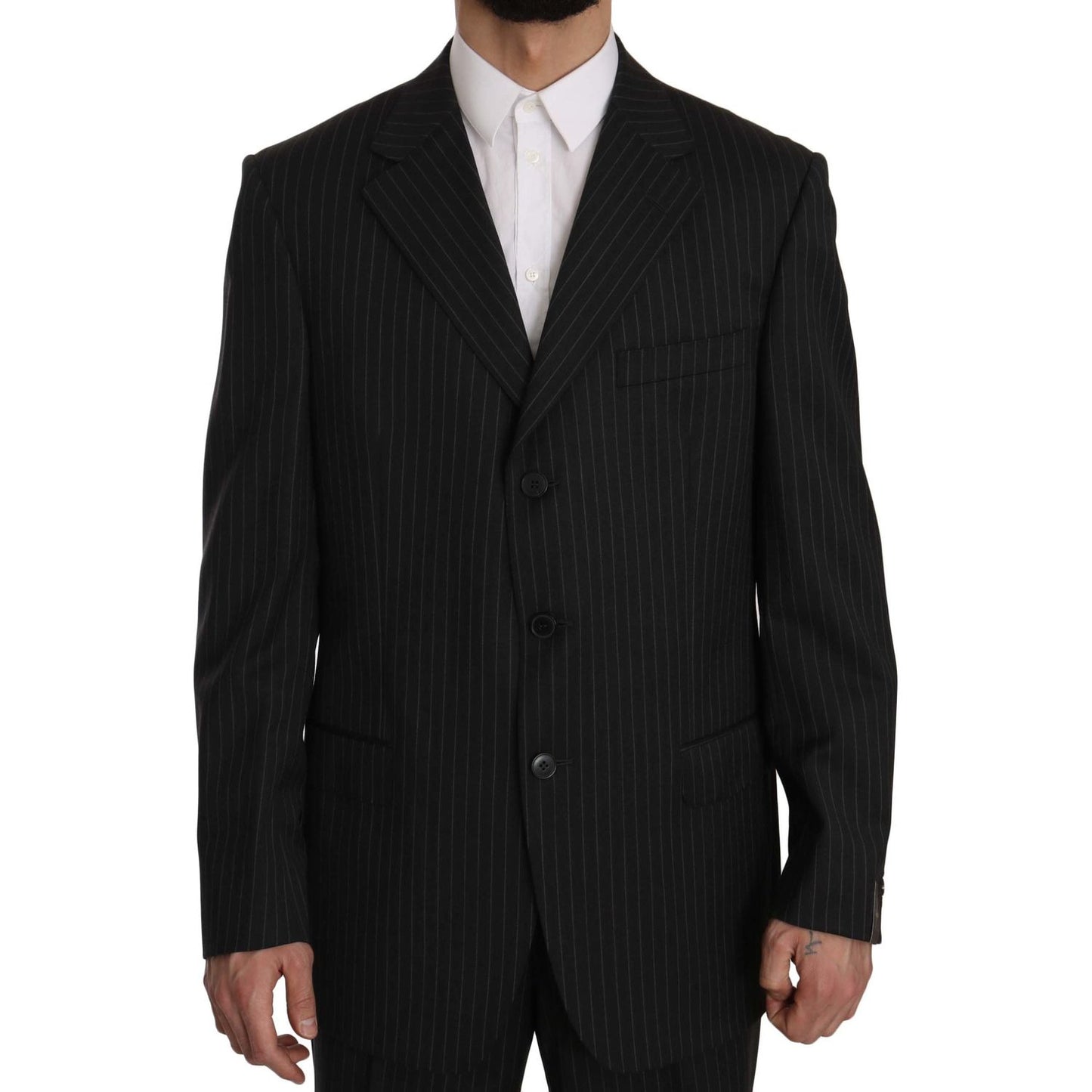 Z ZEGNA Elegant Black Striped Wool Suit Suit Z ZEGNA Black