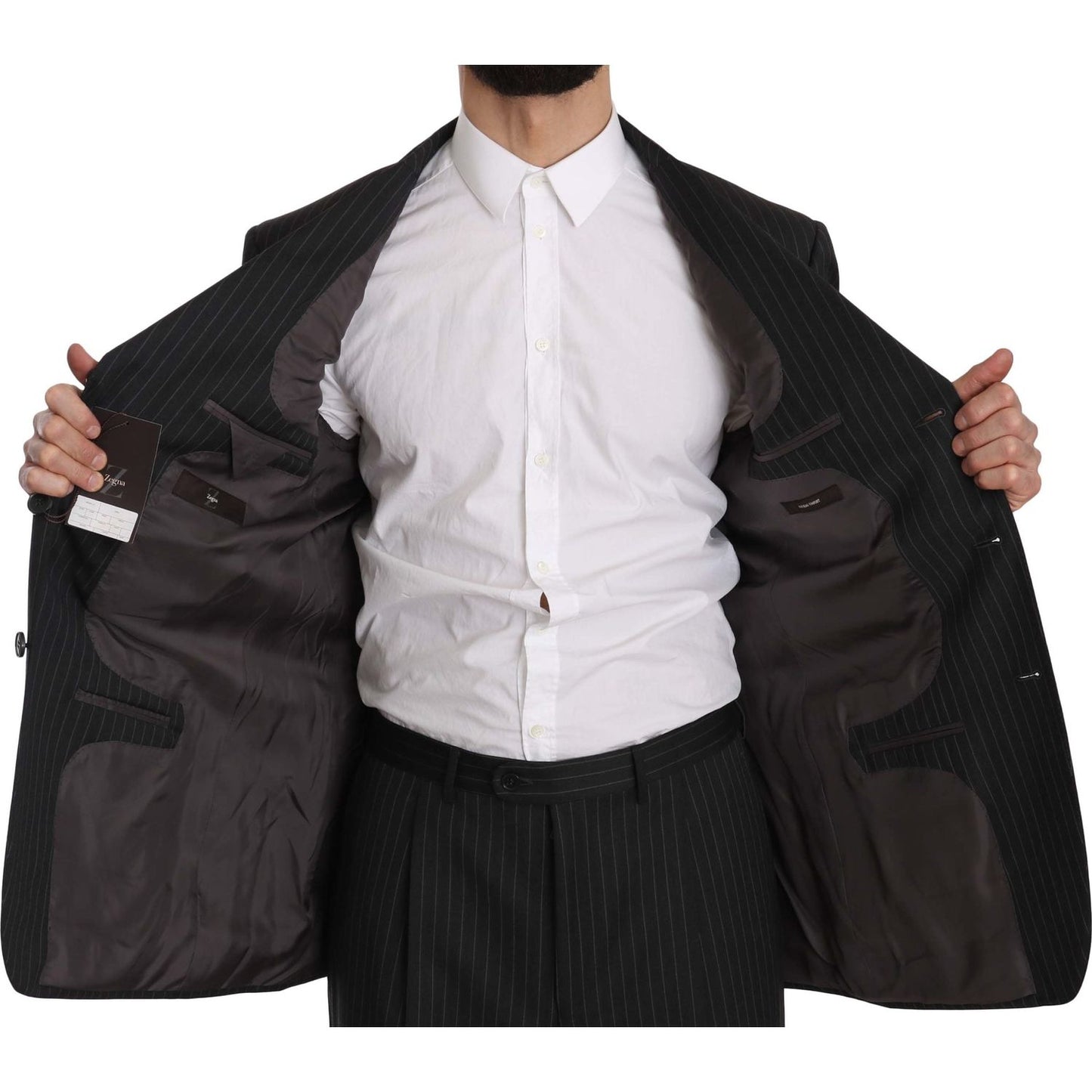 Z ZEGNA Elegant Black Striped Wool Suit Suit Z ZEGNA Light Gray