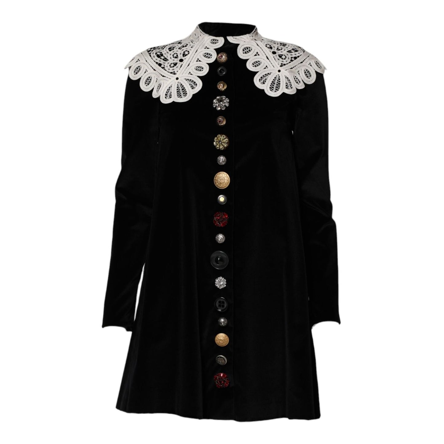 Dolce & Gabbana Black Velvet Lace Collared Embellished Dress