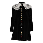 Dolce & Gabbana Black Velvet Lace Collared Embellished Dress
