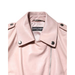 Dolce & Gabbana Light Pink Collar Leather Women Biker Jacket