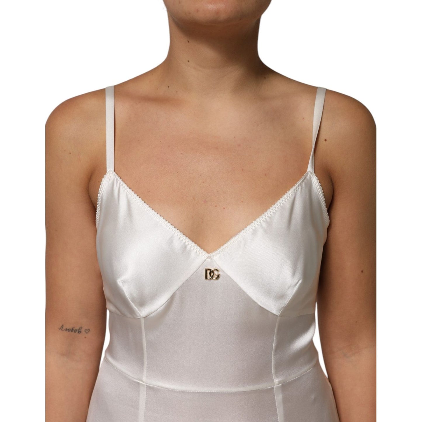 Dolce & Gabbana White DG Logo Full Slip Silk Dress Sleepwear DR81791-46