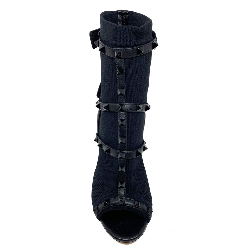 Valentino Garavani Black Leather Stiletto Heel Sandals