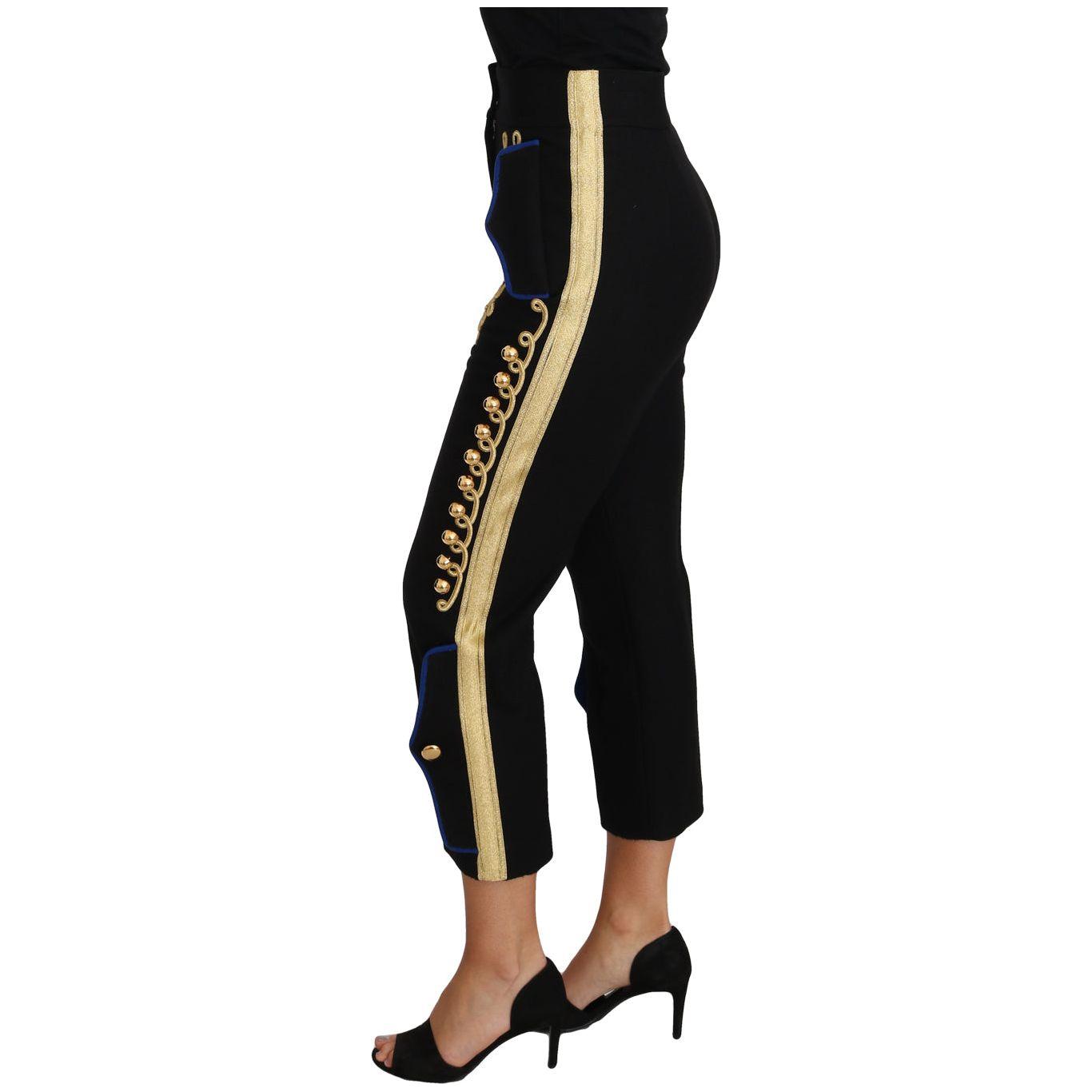 Dolce & Gabbana Elegant Black Military Embellished Pants Dolce & Gabbana Black