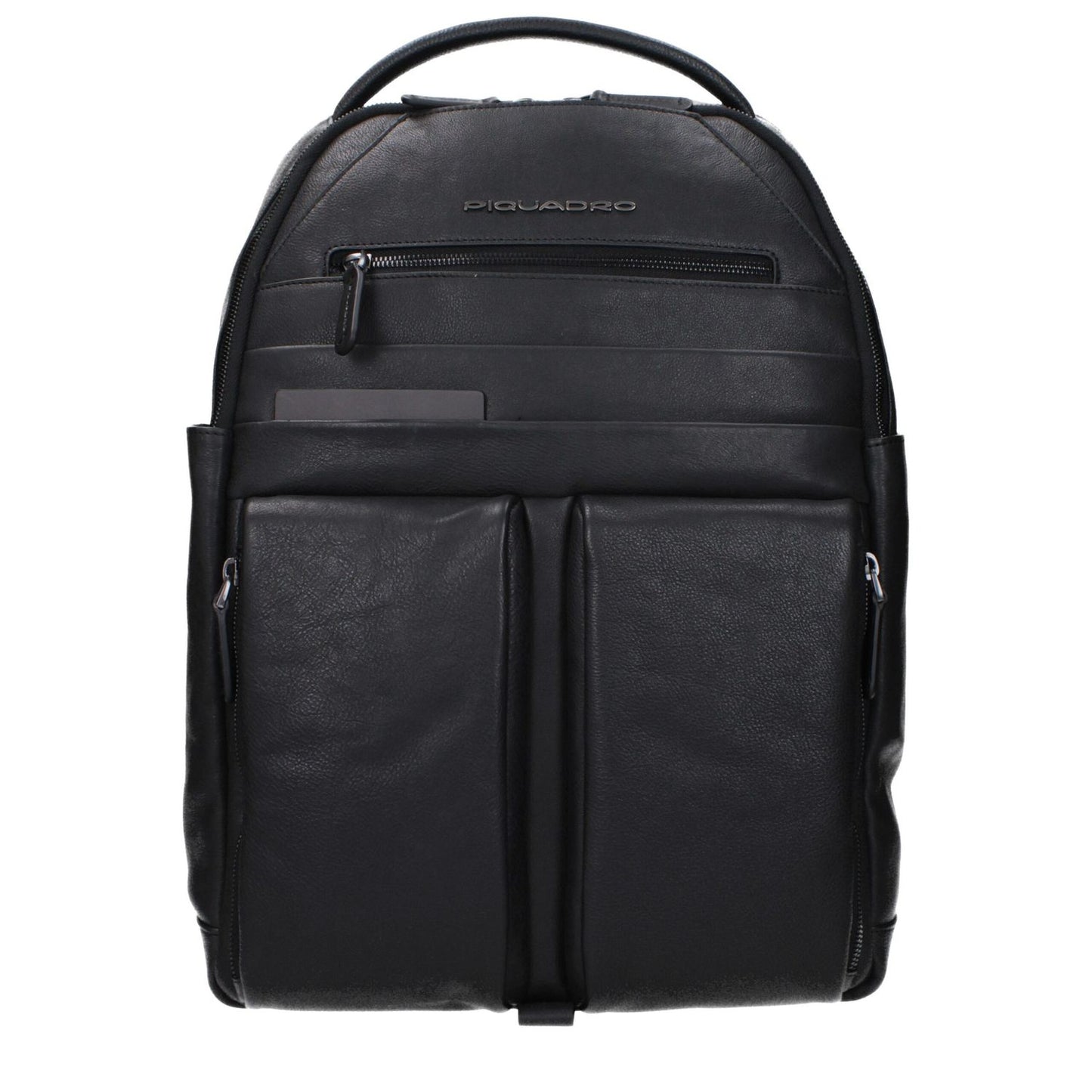 Piquadro Black Leather Backpack with adjustable straps and compartments, ideal for iPad/PC, MPN CA6030S122N, code F83515