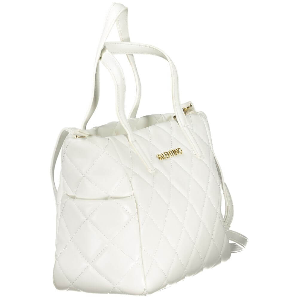 Mario Valentino White Polyethylene Handbag with two handles, adjustable strap, side pockets, and logo detailing