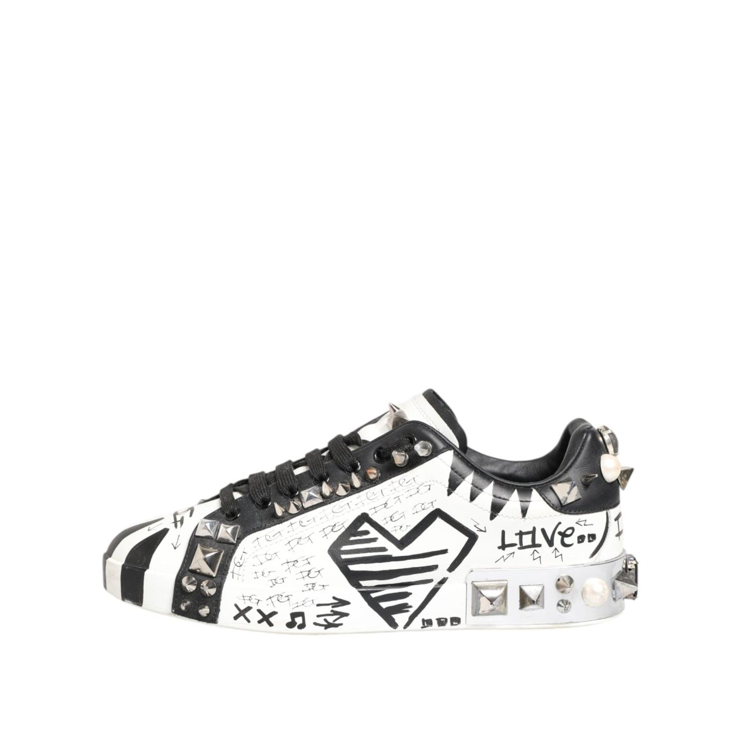 Dolce & Gabbana White Studded Printed Low Top Sneakers Shoes MV7824-42
