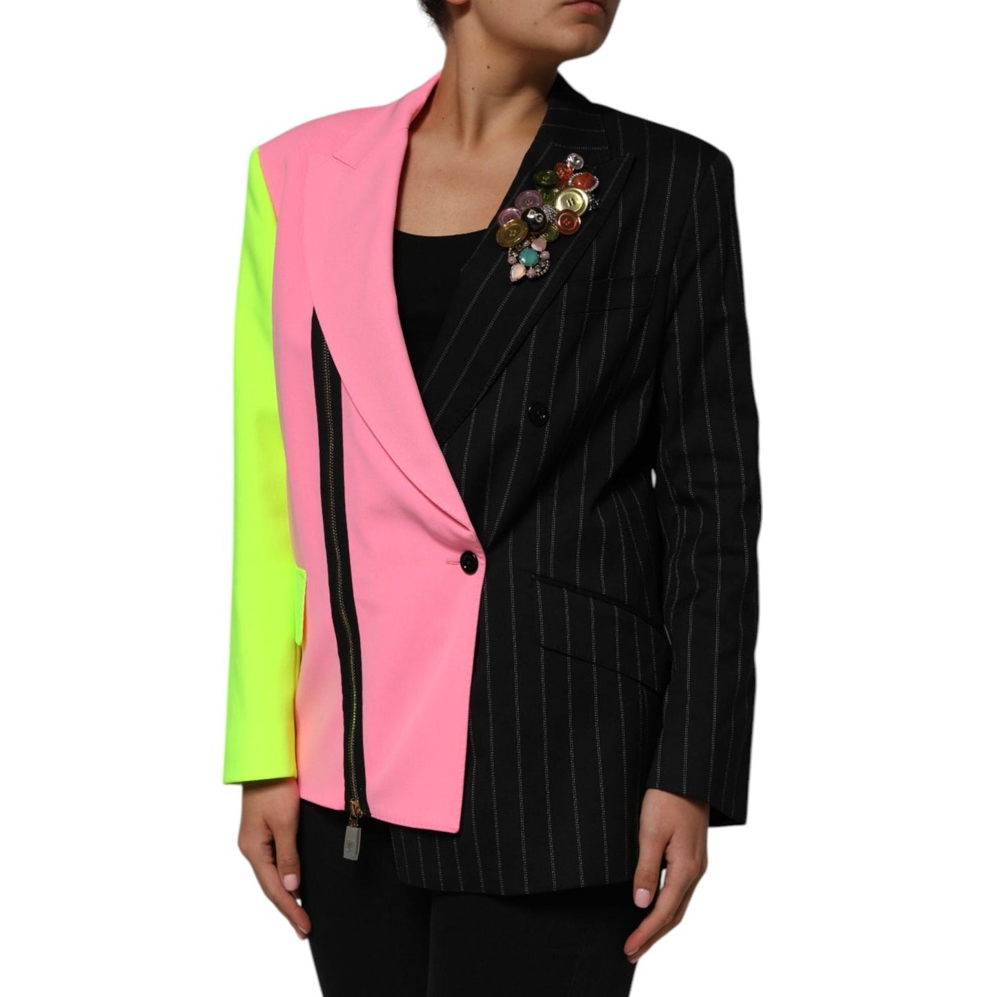 Dolce & Gabbana Multicolor Patchwork Embellished Coat Jacket JKT41566-40