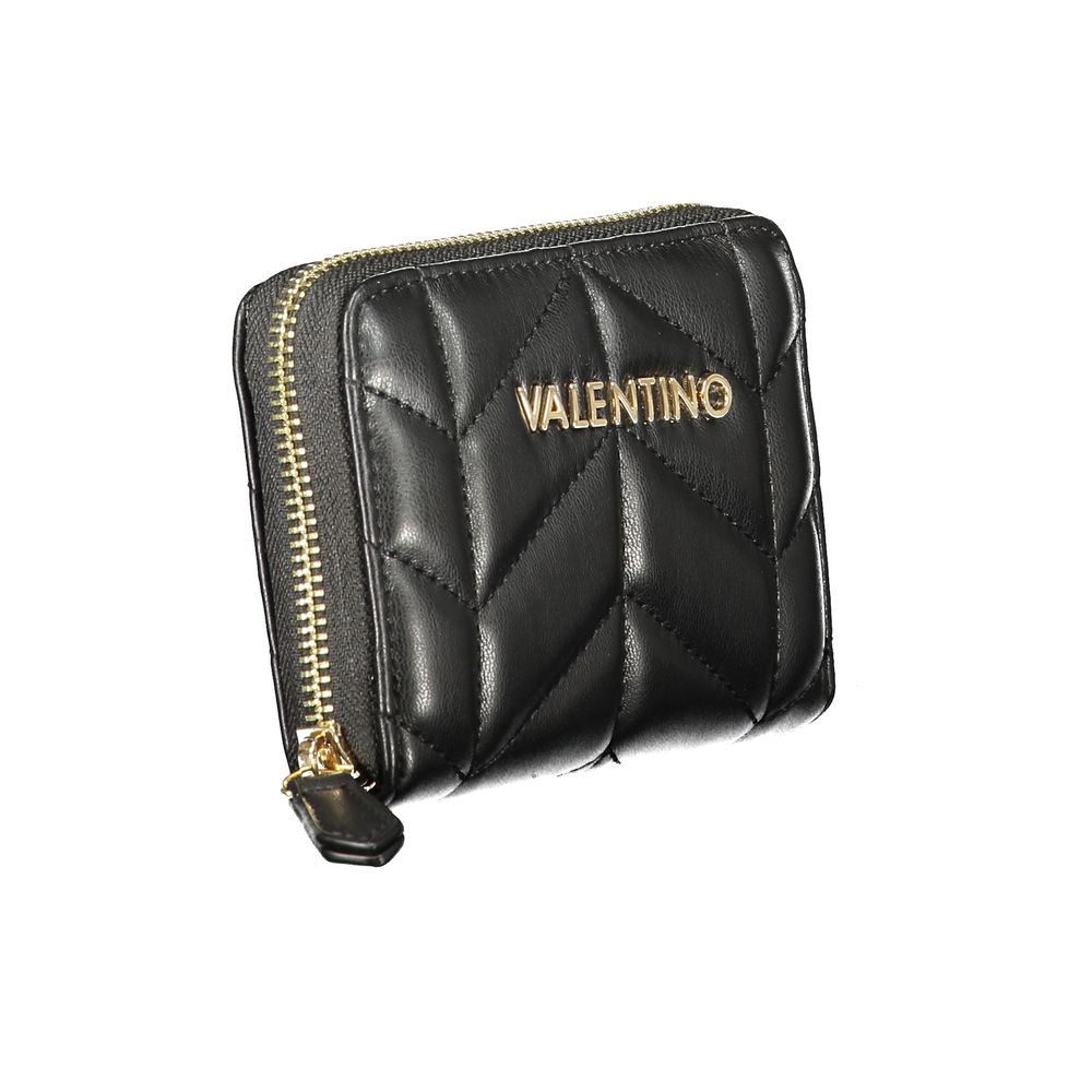 Mario Valentino Black Polyethylene Wallet with six compartments, coin purse, and contrasting detail. Features zip closure and logo.