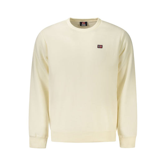 Norway 1963 White Cotton Men Sweater with long sleeves and crew neck, featuring applique and logo for a modern Nordic appeal.