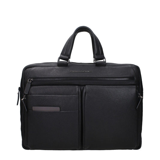 Piquadro Black Leather Business And Laptop Bag