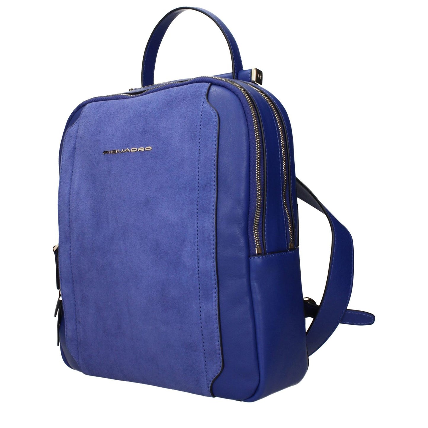 Piquadro Blue Leather Backpack with front logo, adjustable straps, and iPad/PC case, showcasing vintage effect design, MPN CA5566W92BLU3.
