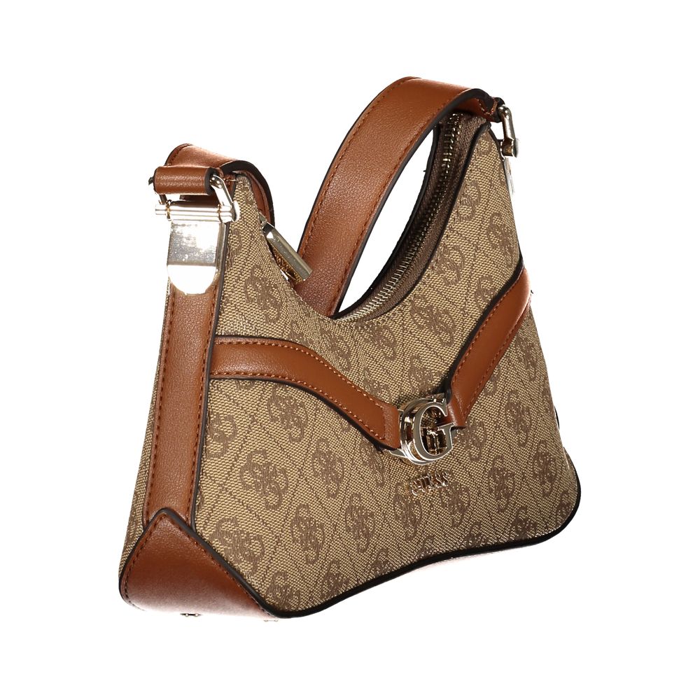 Guess Jeans Beige Polyethylene Handbag with contrasting details, shoulder strap, zip closure, and protective feet, featuring logo accents.