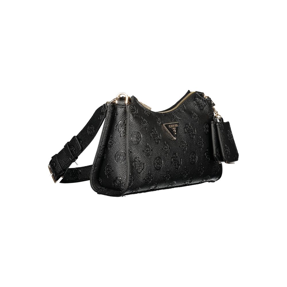 Guess Jeans Black Polyethylene Handbag with removable shoulder handle, external pocket, and logo detailing.