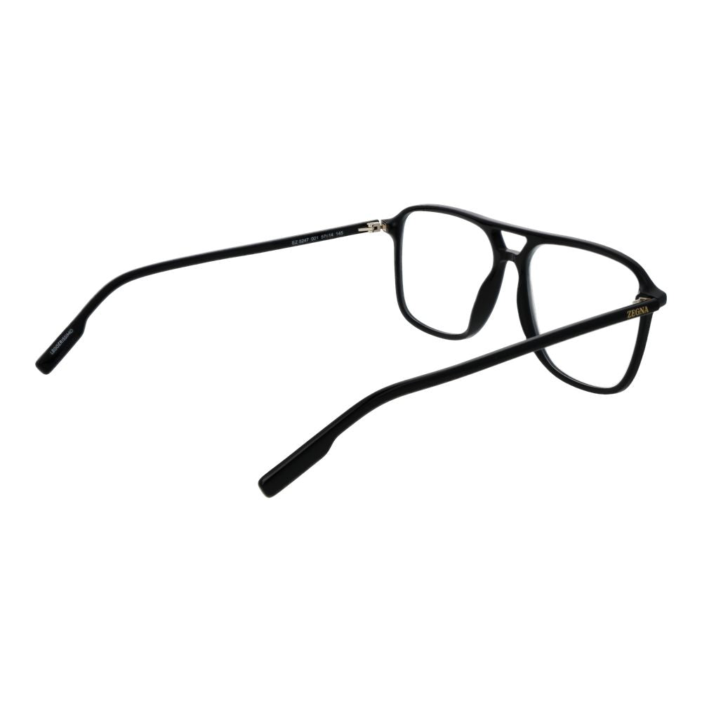 Ermenegildo Zegna Black Acetate Glasses (Frames), black full-rim aviator style with acetate frame and demo lenses, side view